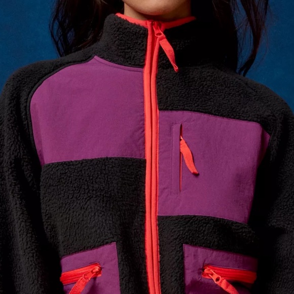 NEW UO Bruce Fleece Spliced Zip Up Jacket - Picture 6 of 8